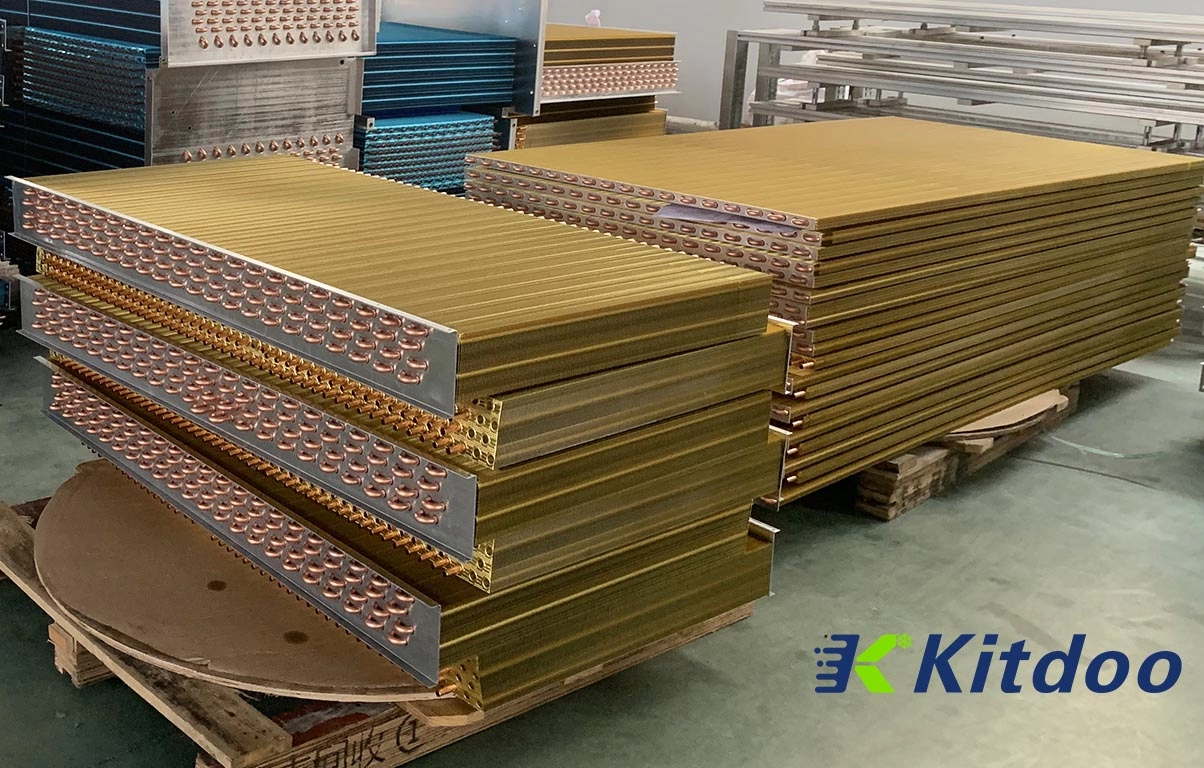 Kitdoo OEM özelleştirilmiş altın epoksi kaplama alüminyum kanatlar hava soğutmalı evaporatör bobinleri