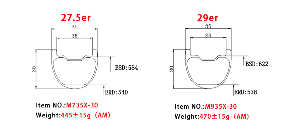 35mm Carbon Tubeless Mtb Rims For AM