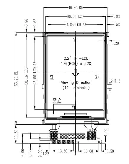 2,2" 176x220 çözünürlüklü TFT LCD Modül, Dokunmatik panel SPI arayüzlü