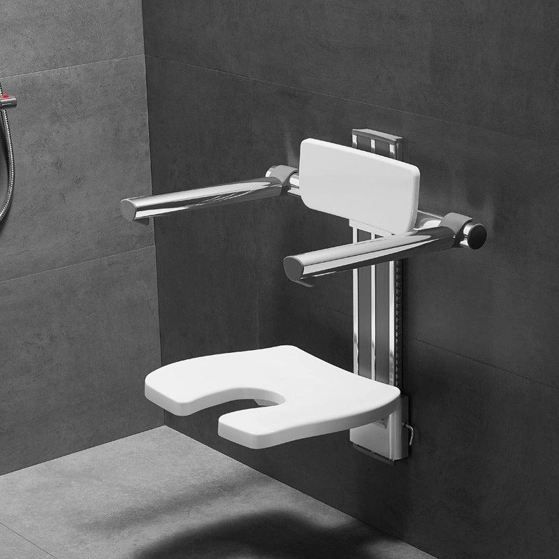 Banyo duvara asılı u-şekilli duş oturağı, kolları ve sırtlığı ile