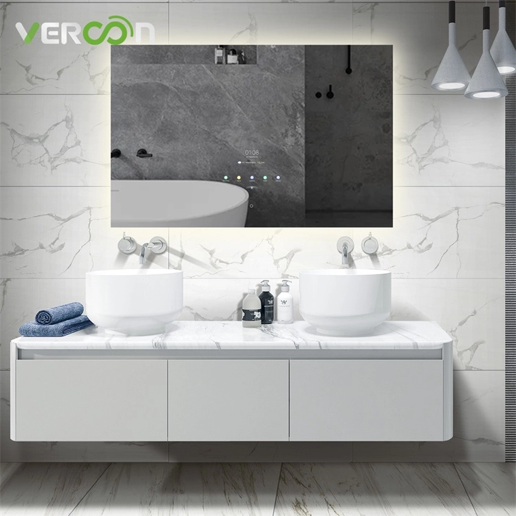 Arkadan Aydınlatmalı Işıklı Dokunmatik Ekran Akıllı Banyo Aynası Akıllı Duvara Montaj Led Işık Alüminyum Çerçeve Makyaj
