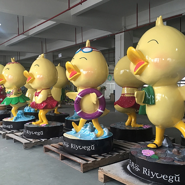 El yapımı fiberglas sarı ördek dekoratif heykeller