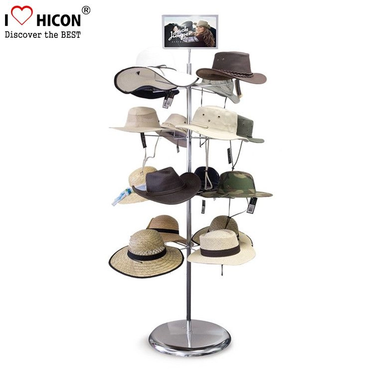 4 Taraflı Günlük Simli Özelleştirilmiş Metal Yer Şapkası Teşhir Standı