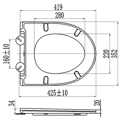 V shape toilet seat size