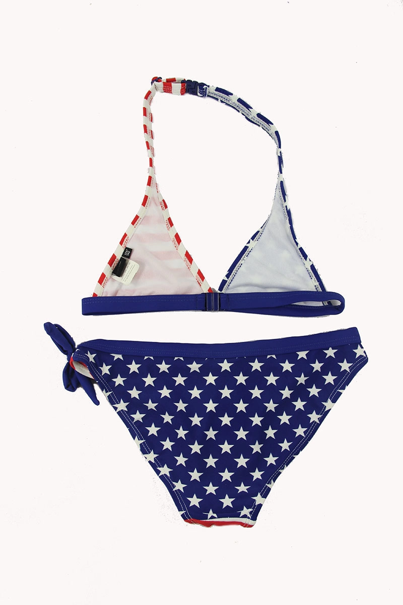 Çocuk Kız Amerikan Bayrağı Üçgen Halter Bikini Takımı
