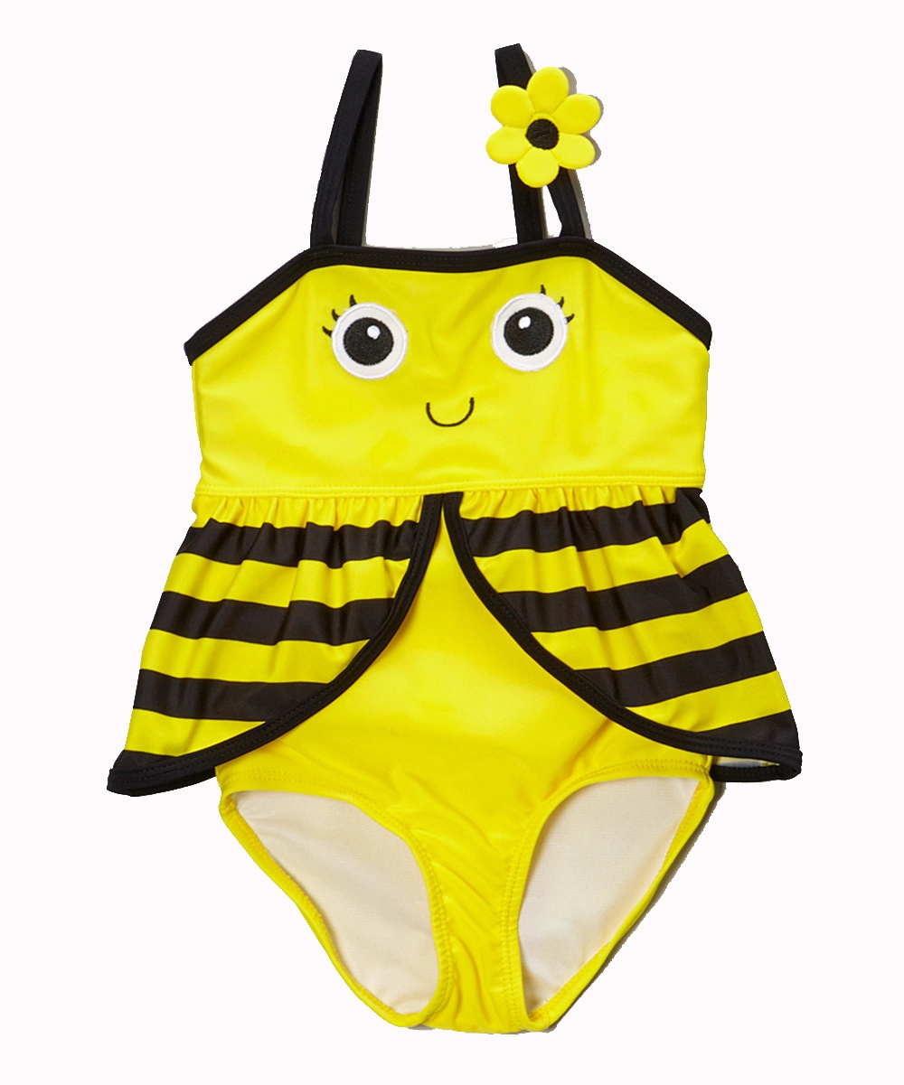 Sevimli Arılar Strappy Sarı Çocuklar Kız Tek Parça Mayo