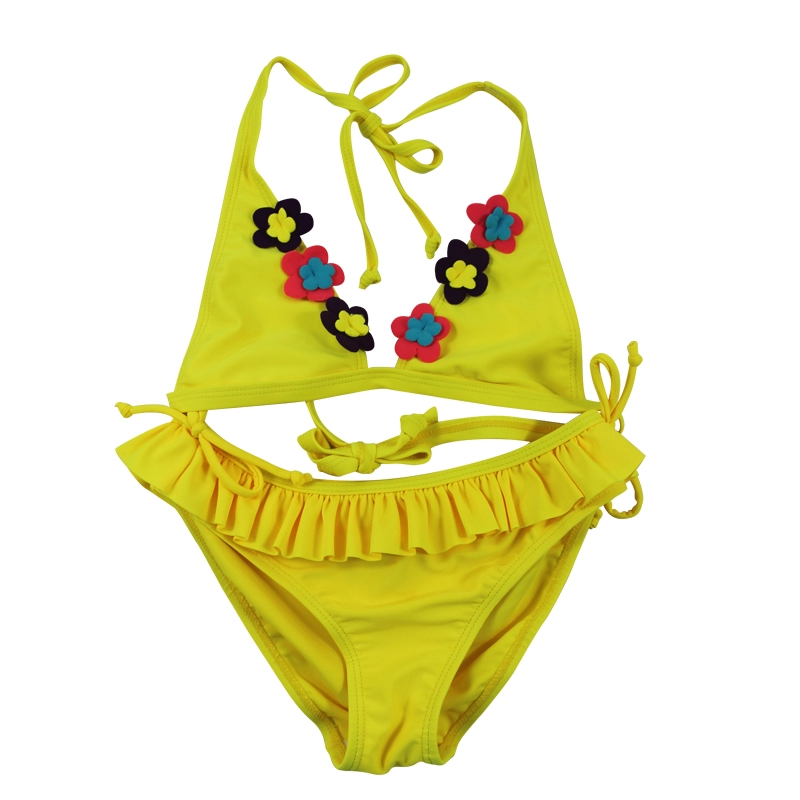 Sarı Kız Çocuk Halter Bikini Yüzme Takımları