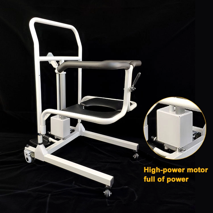 Tıbbi taşınabilir elektrikli kolay hidrolik hareket tekerleği tuvalet ekipmanları tekerlekli sandalye hemşirelik transfer asansörü hasta komodin sandalyesi