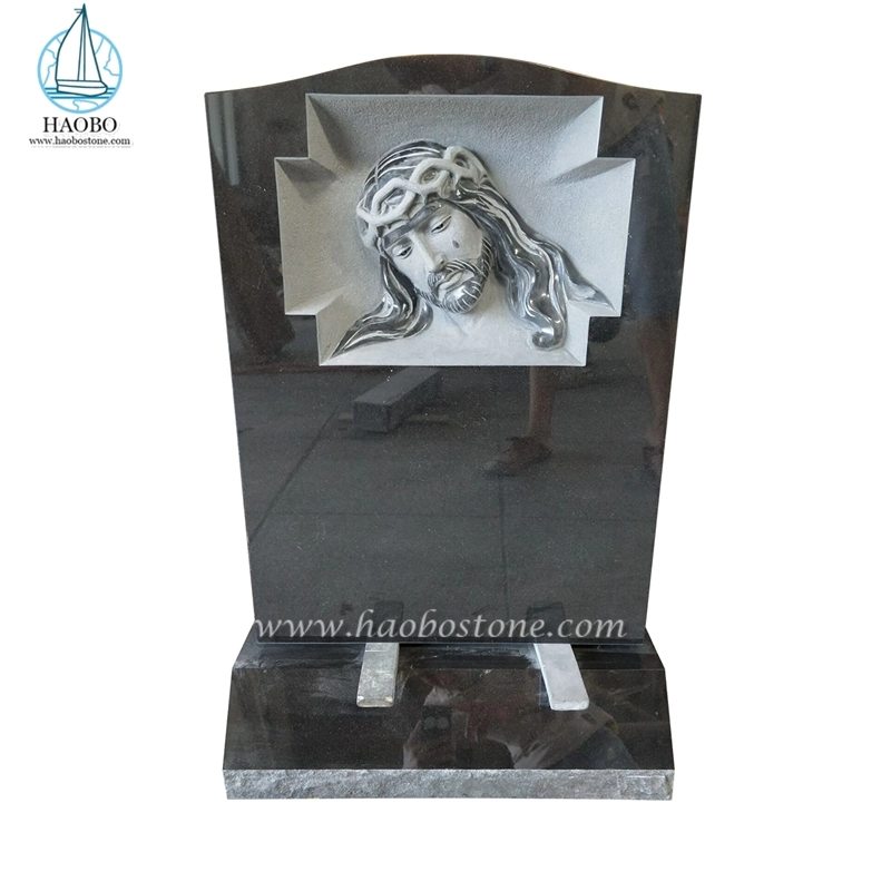 Siyah Granit Ağlayan İsa Oyulmuş Anıt Mezar Taşı