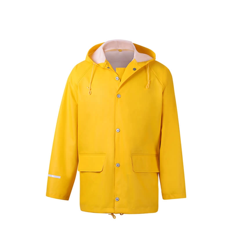 Erkek Kapşonlu Sarı Su Geçirmez PU Yağmur Ceketi