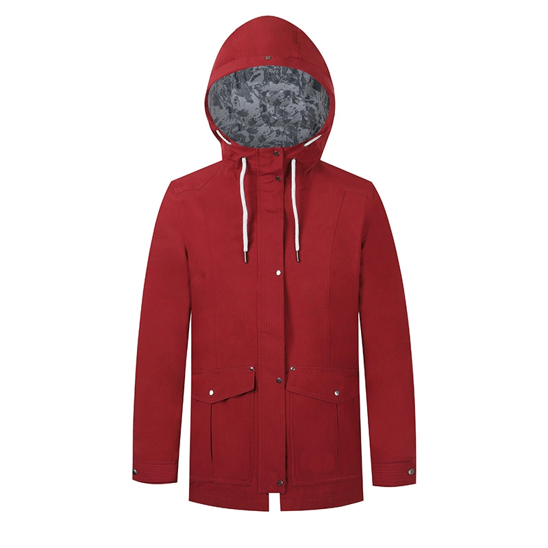 Bayan Outdoor Kırmızı Uzun Stil Su Geçirmez Rüzgarlık Ceketi