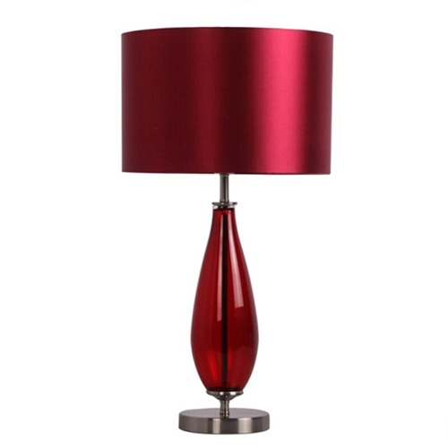 Kırmızı kumaş gölge ile başucu vintage yakut cam masa lambası
