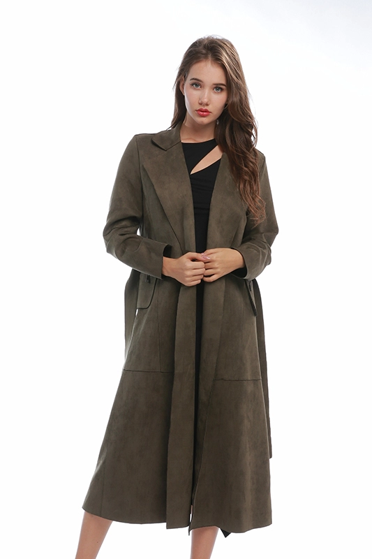Kahverengi Çentik Yaka Kuşaklı Uzun Palto Kışlık Dış Giyim