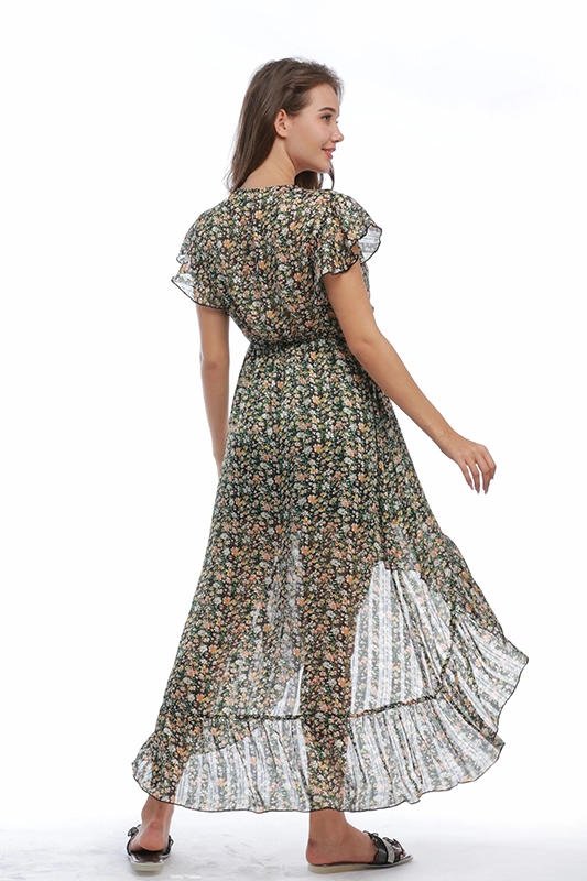 Özel Yaz Dantelli Günlük Tül V Yaka Kadın Çiçekli Şifon Elbiseler