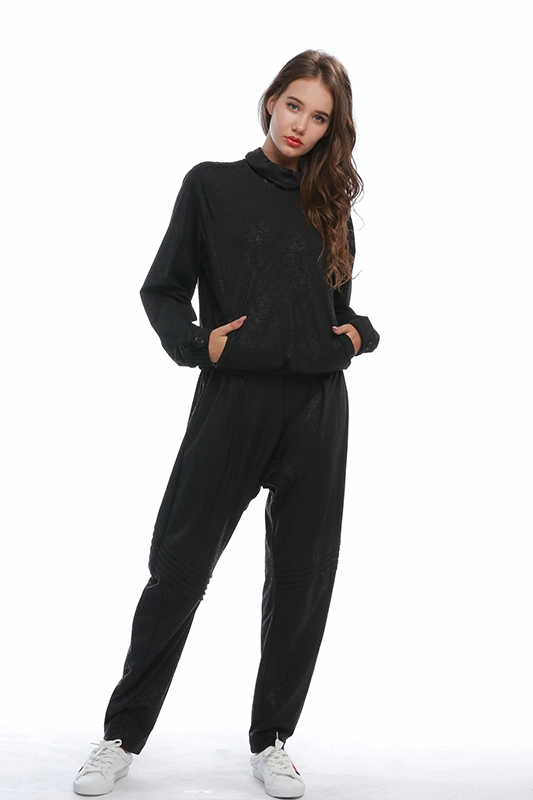 Casual Şık Siyah Çiçek Kaplama Baskı Kadın Sweatshirt & Sweat Pantolon Joggers Set