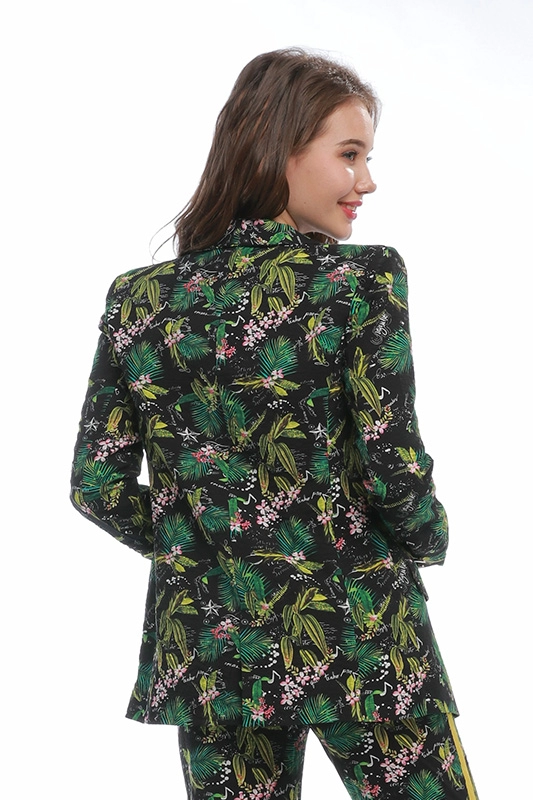 Yüksek Kaliteli Uzun Kollu İnce Yeşil Baskı Çiçek Örme Bayan Takım Elbise Kadın Blazers