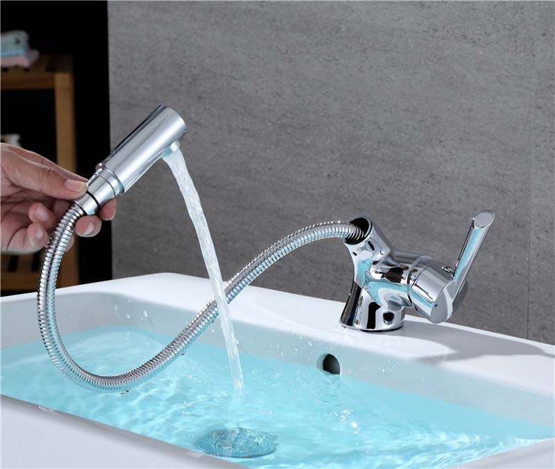 Krom çekilebilir banyo lavabo musluğu