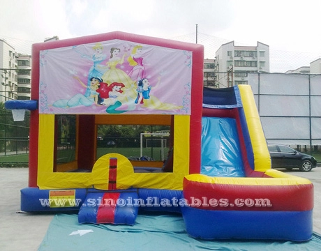 Guangzhou Inflatables'dan kurşunsuz malzemeden yapılmış slayt ile çocuklar prenses şişme açılan sıçrama ev