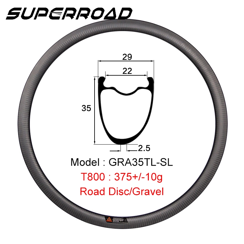 Superroad 35mm Tubeless Hazır Disk Fren Tekerlek Seti Jantları, UD Mat Kaplamalı
