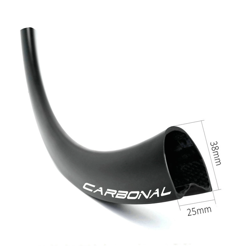 Gravel bisiklet boru şeklinde 38 mm derinlik 25 mm genişliğinde karbon jant