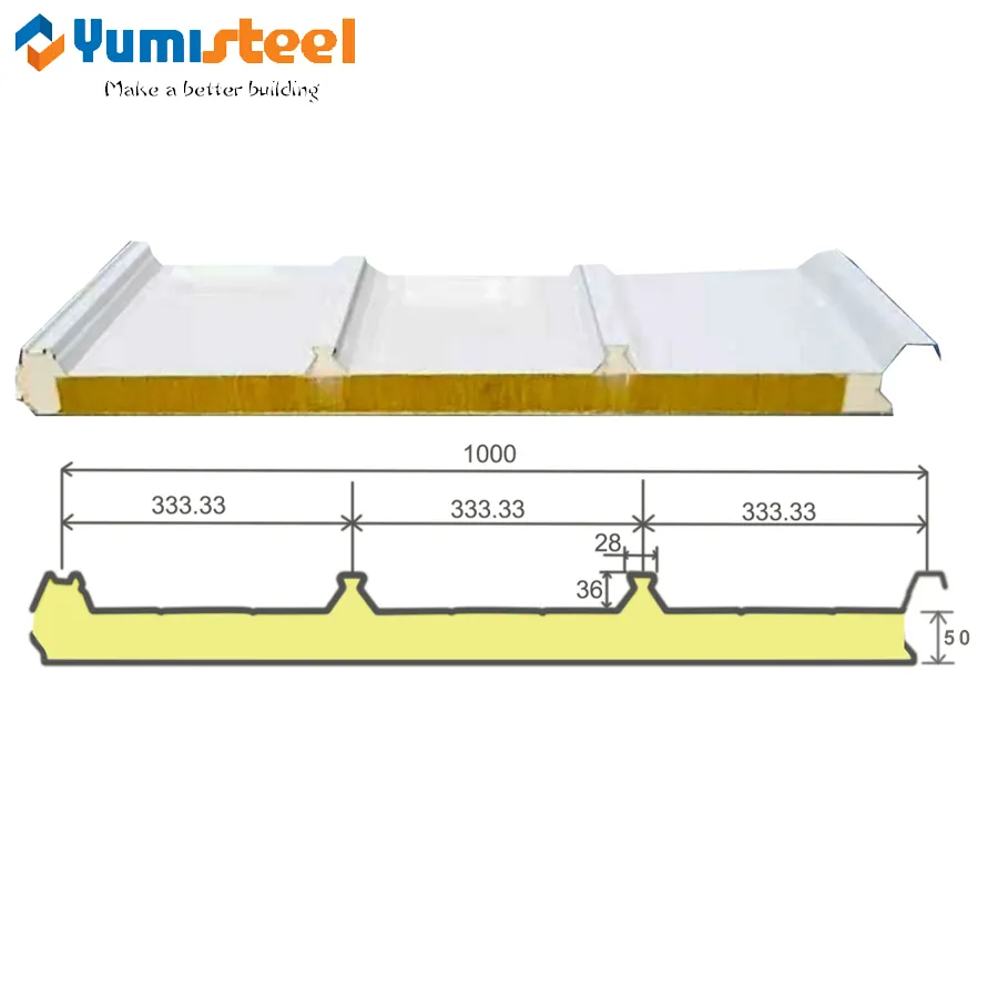 Güneş enerjisi fotovoltaik çözümleri için 50 mm 4 kaburgalı çok işlevli çatı sandviç panelleri